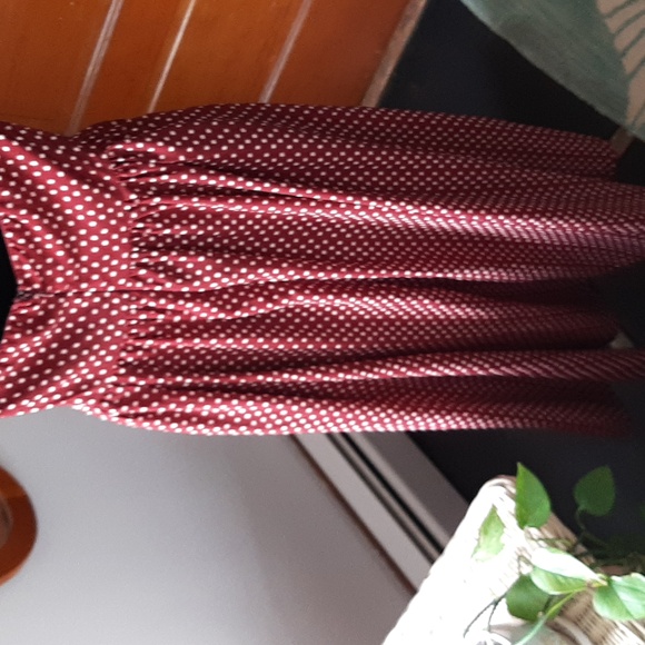 By Together Burgundy Strapless Polka-Dot Fit n Flare Midi Small - Picture 2 of 6